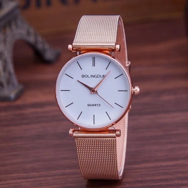 Moda-de-Oro-Rosa-de-Ginebra-Casual-Reloj-de-Cuarzo-Mujeres-Vestido-de-Malla-Met-lica