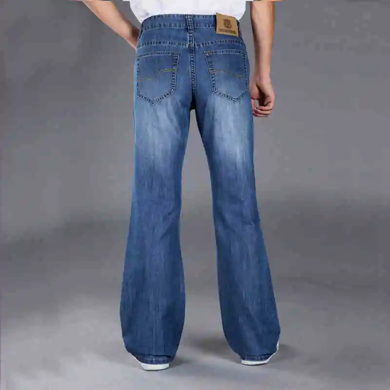 Mens Blue Flared Jeans Trousers Solid Blue Male Bell Bottom Jeans Plus ...