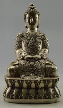 

Crafts statue Collectible Decorated Old Handwork Tibet Silver Carved Buddha Statue