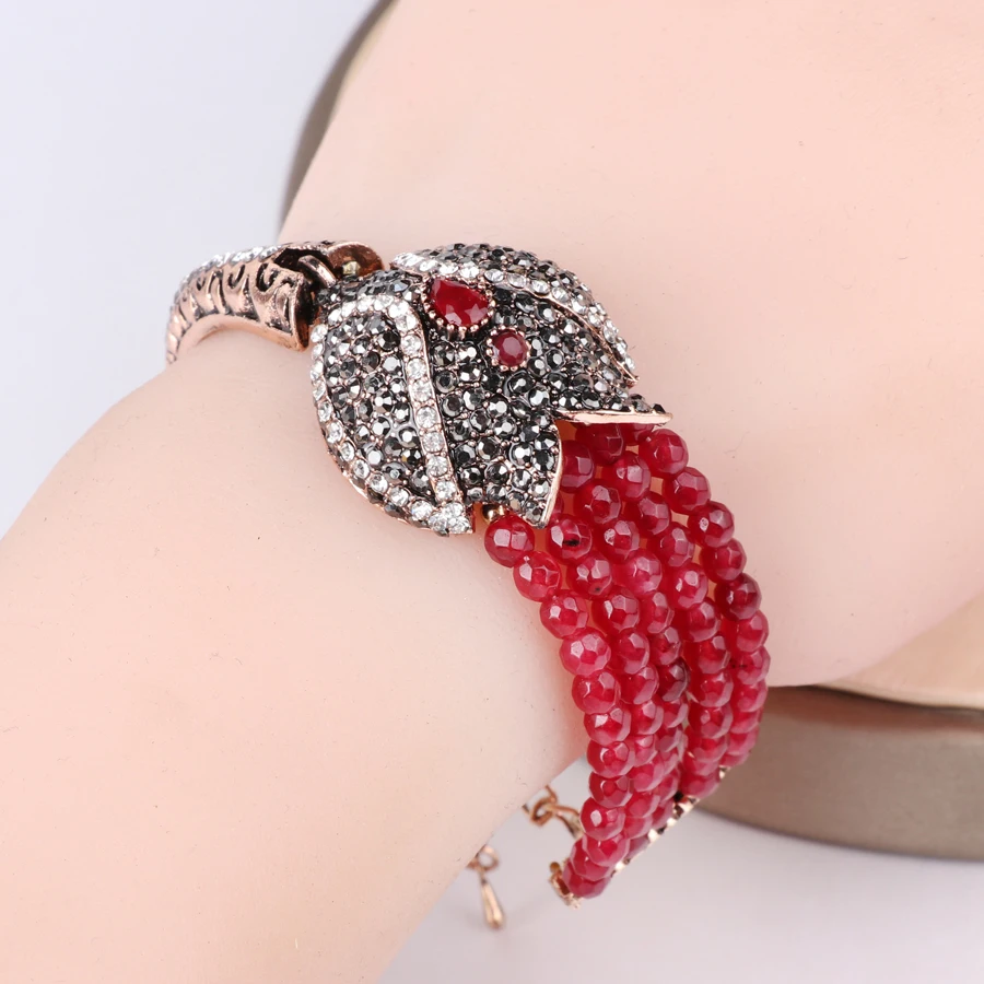 Kinel Шарм красный натуральный камень браслеты Модные Позолоченные Серый Кристалл браслет под старину для женщин турецкие ювелирные изделия