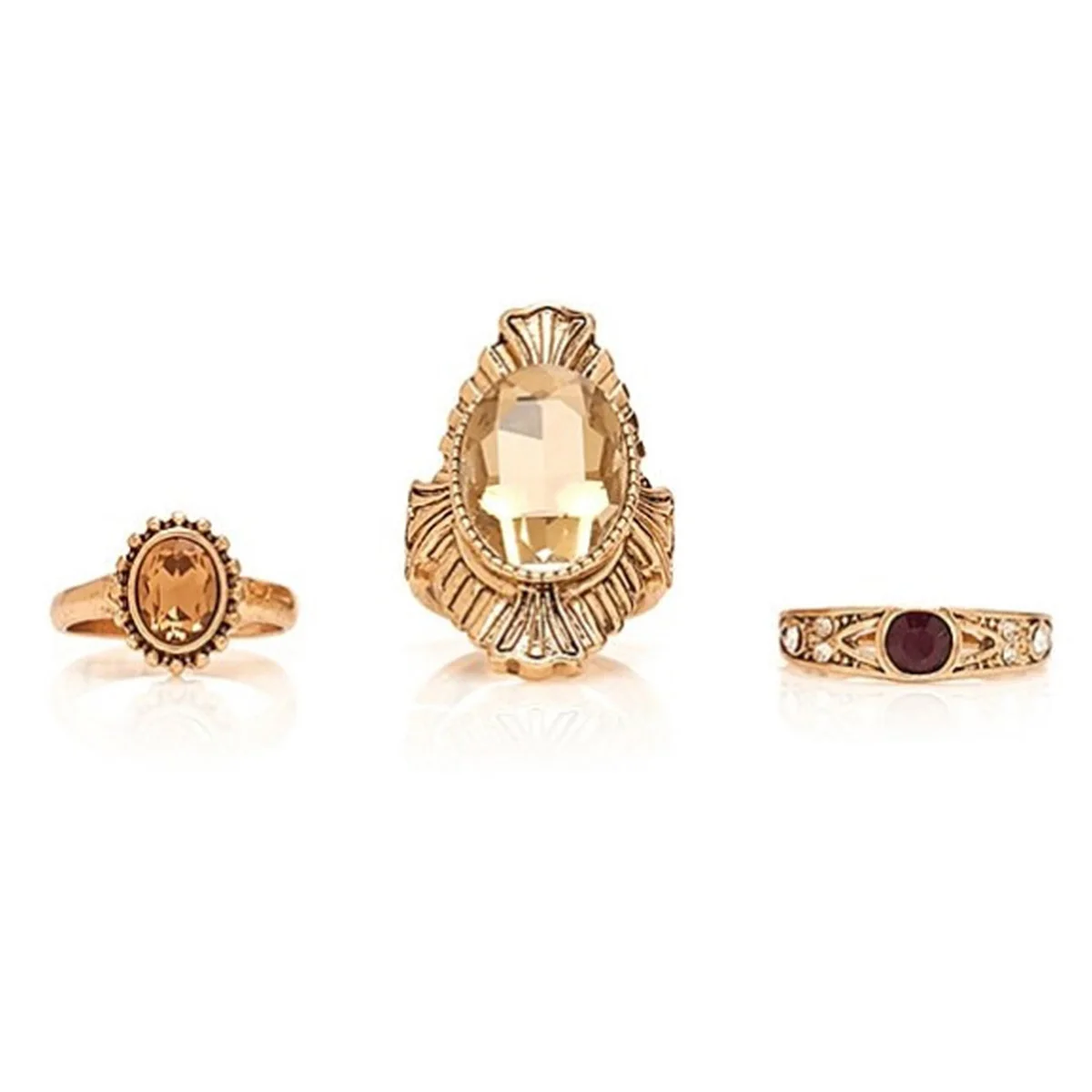 3pcs/Set Gold Color Midi Ring Sets Women Luxury Big Crystal Boho Beach Vintage Turkish Punk Knuckle Ring Female Charms Jewelry