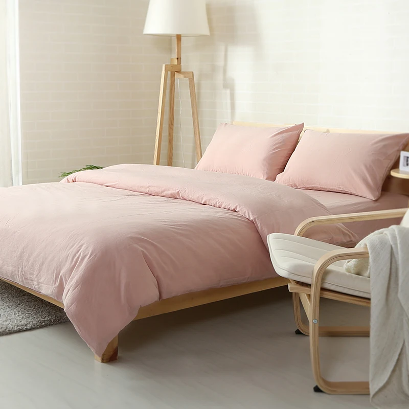 japanese style solid color bedding set 100 washed cotton twin light pink full sheet set