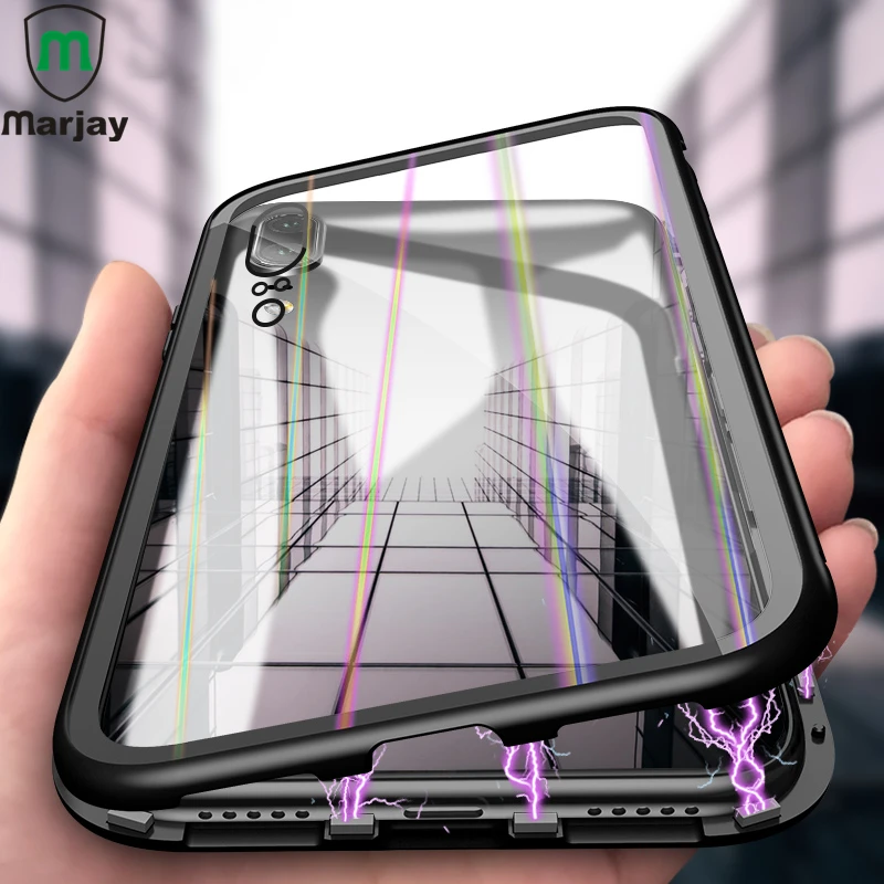 Goedkoop Magnetische Case Voor iphone XR XS XS Max X 8 7 Plus 6 s 6 Huawei P20 Pro P20 Gehard glas Cover Aurora Gradi euml;nt Magneet Adsorptie