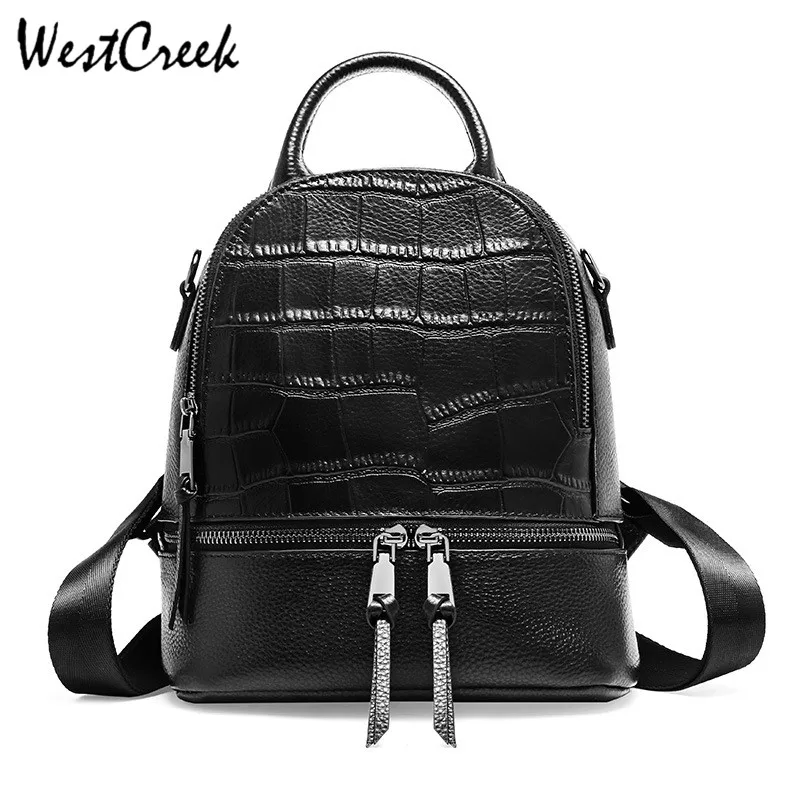 

Anti Theft Crocodile Pattern Backpack Women Genuine Leather Mini Black Backpack Girl Minimalist Purse Female Shoulder Bag