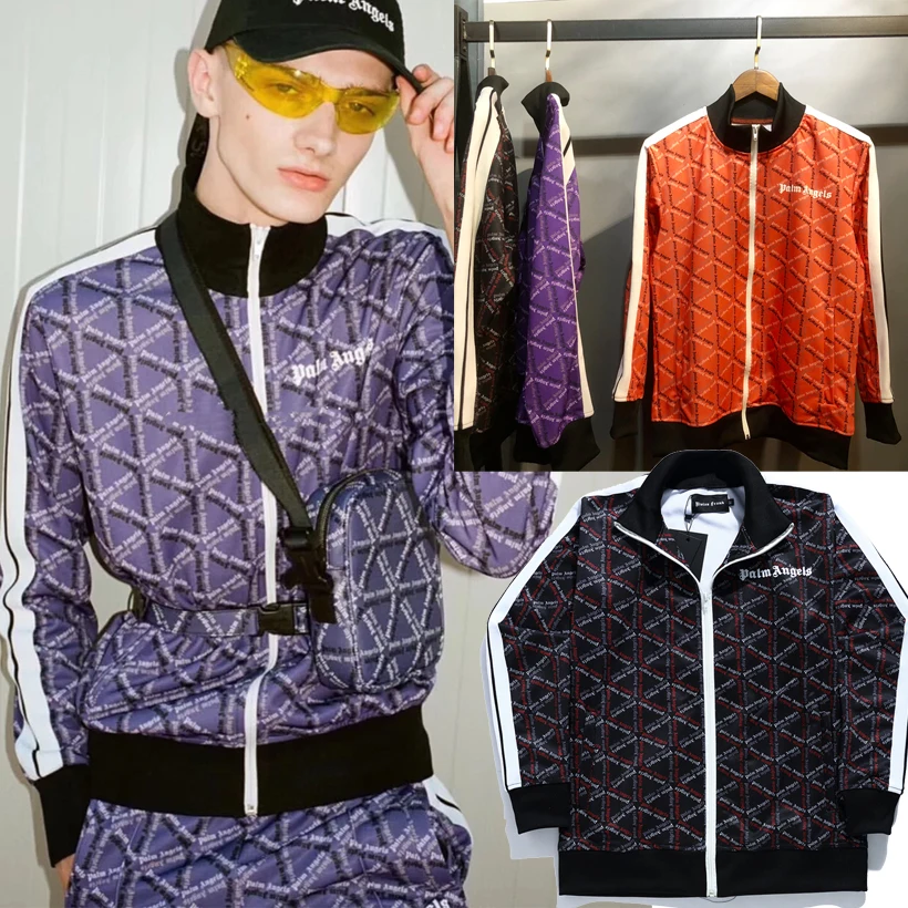 

Palm Angels Jacket Men Women Zipper Palm Angels Windbreaker Striped Orange Camou Casual Palm Angels No Hoodie Jackets Real Photo