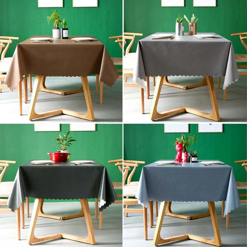  PVC Waterproof Tablecloth Solid Colour Table Cover Rectangular Anti-Hot Oil Table Cloth Carpet Wave