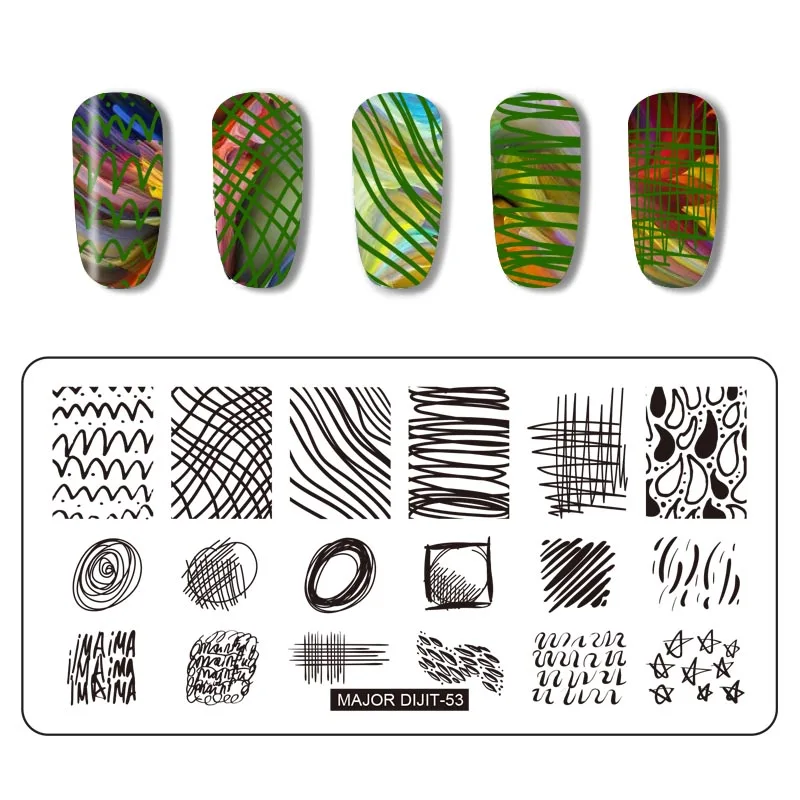 Major Dijit Граффити стиль ногтей шаблоны для стемпинга прямоугольник маникюрный дизайн пластина с изображениями для нейл-арта трафарет - Цвет: Major Dijit53