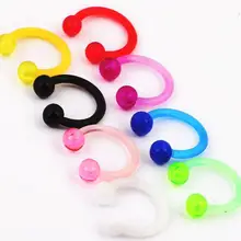 10 шт., украшения для тела, гибкое кольцо на Козелок, кольцо для носа, 16 г, биопластик, мягкие шипы, циркуляры, подковы, кольца для бровей, пирсинг