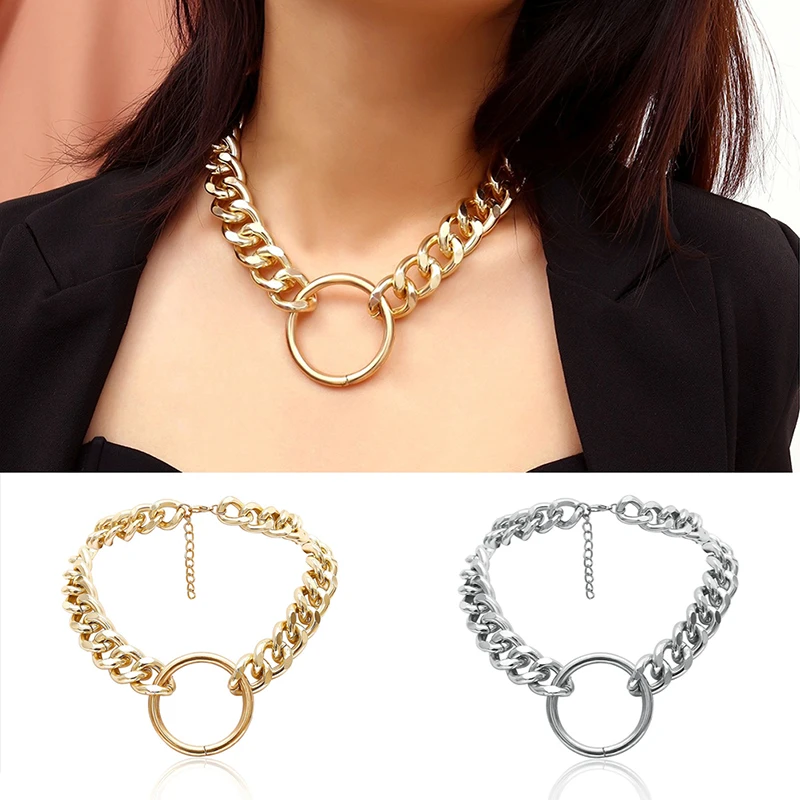 Punk Round Metal Chain O Ring Choker Women Men Collar Vintage Necklace Gold Silver Color Girls Gifts