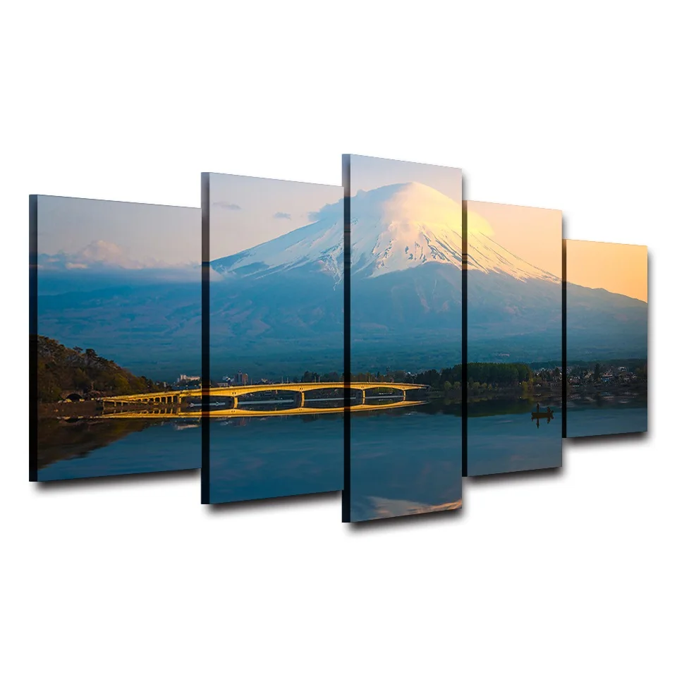 

Canvas HD Print Painting Wall Art Poster Modular Picture 5 Panel Snow Mountain Lake Scenery Frame Modern Home Decor Living Room