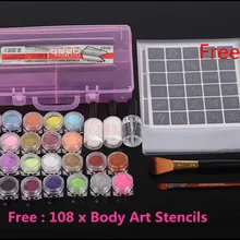 Полуперманентный набор тату с блестками трафареты для тату 24 цвета светящаяся кисть для пудры макияж хна тату клей для лица трафарет для бровей
