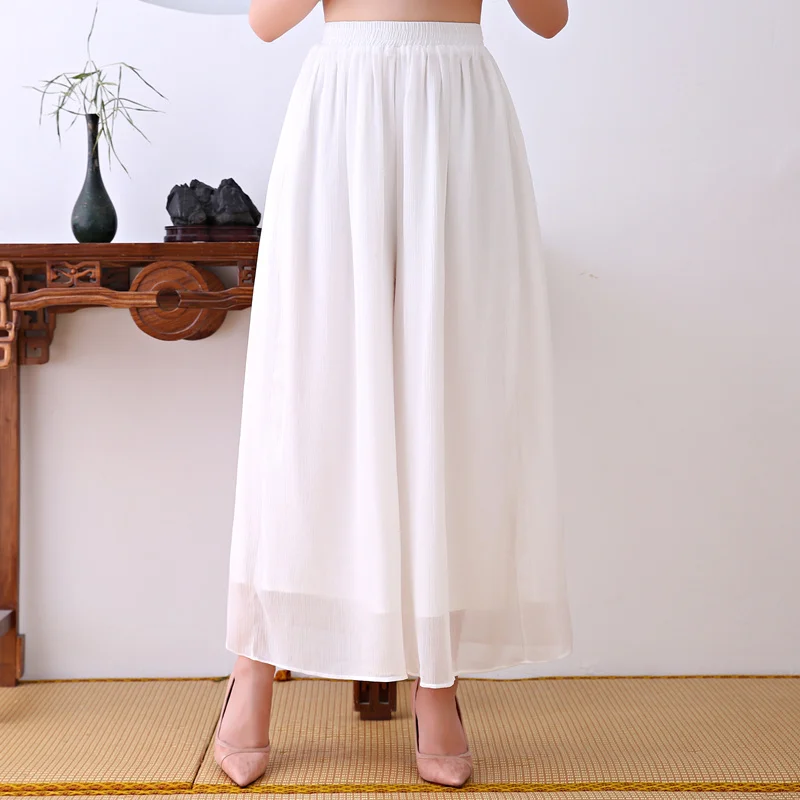 White Wide leg Pants Весенне-летнее платье для женщин, чайный костюм, китайское женское платье с рукавом три четверти, шифоновое платье с принтом, винтажная женская одежда - Цвет: White Wide leg Pants