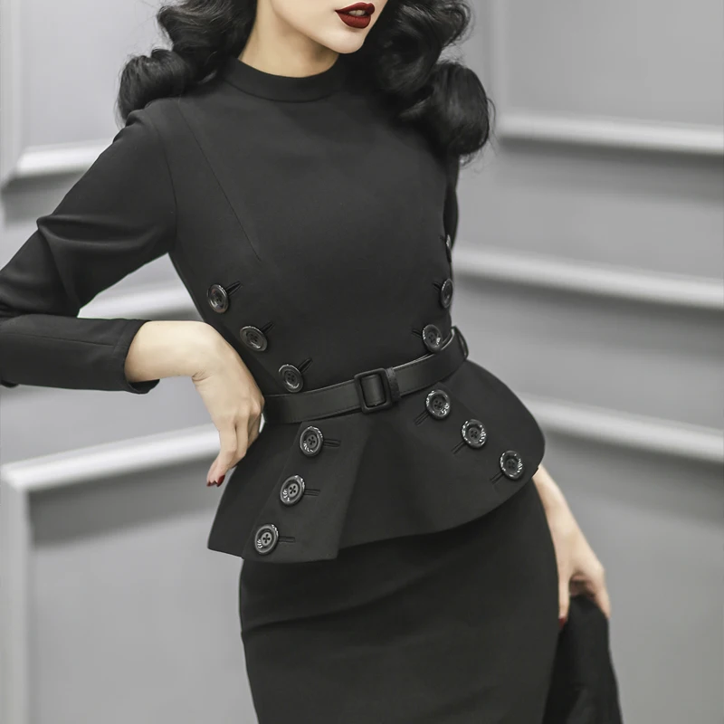 black long sleeve peplum dress