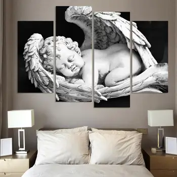 

European White and black angels Canvas modern Painting Naked Kids Wall Pictures For Living Room Entrance Home Figure Decoration