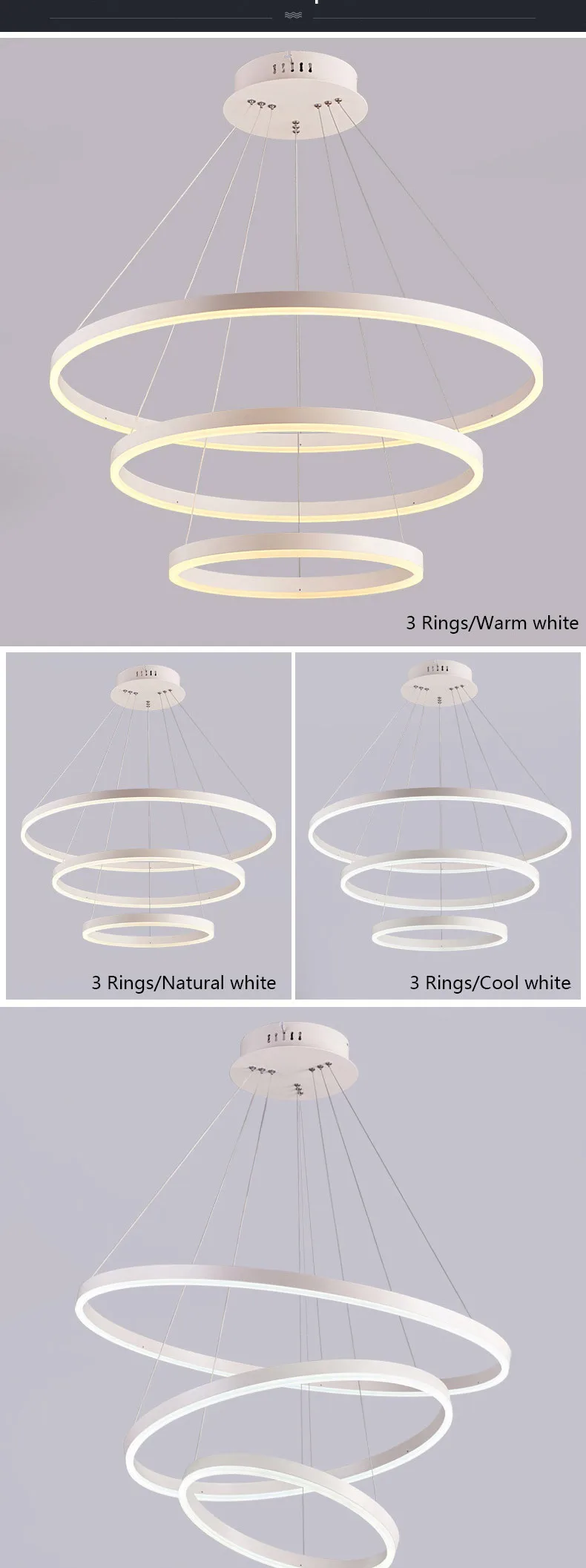 40-100 см, кольца, черный/белый, современный светодиодный светильник для гостиной, столовой, подвесной светильник, Подвесная лампа, люстры, освещение