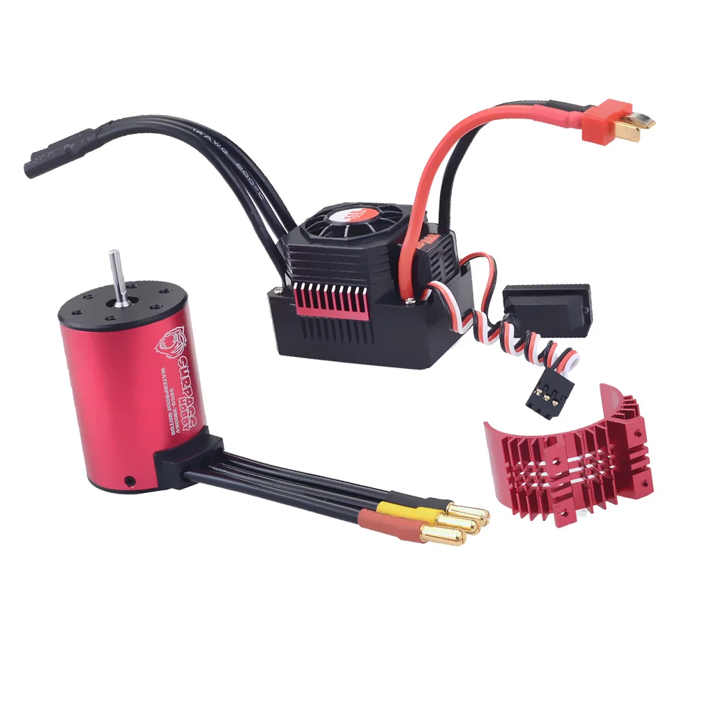 3650 Sensorless BRUSHLESS 2300KV Waterproof Motor & 45A ESC with RC Heatsink Cover Combo Set for 1:10 RC Cars