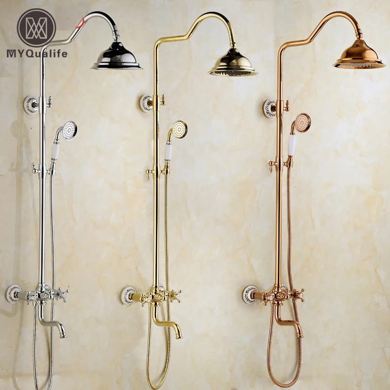 3 Colors In wall Adjust Height 8" Rain Shower Faucet Set Single Handle