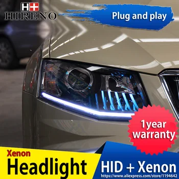 

Hireno Headlamp for Skoda Octavia 2015-2016 Headlight Headlight Assembly LED DRL Angel Lens Double Beam HID Xenon 2pcs