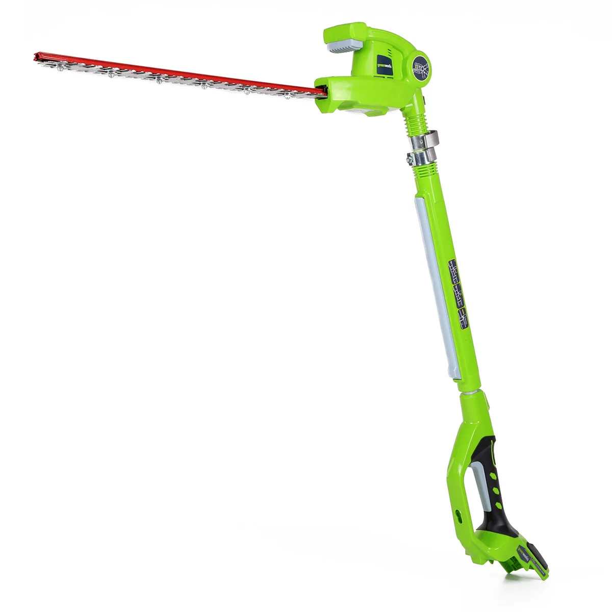 Кусторез телескопический аккумуляторный Greenworks G24PH51 24V без АКБ и ЗУ (Li-Ion аккумулятор 24V, длина шины 510 мм, скорость вращения 1500 об/мин, телескопическая рукоятка, вес 2,8 кг)