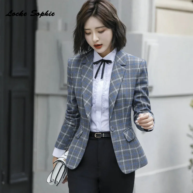 1pcs Women Plus size Slim fit Blazers coats 2019 Spring cotton blend plaid Suits jackets ladies Skinny office Blazers Suits coat 1pcs Women Plus size Slim fit Blazers coats 2019 Spring cotton blend plaid Suits jackets ladies Skinny office Blazers Suits coat
