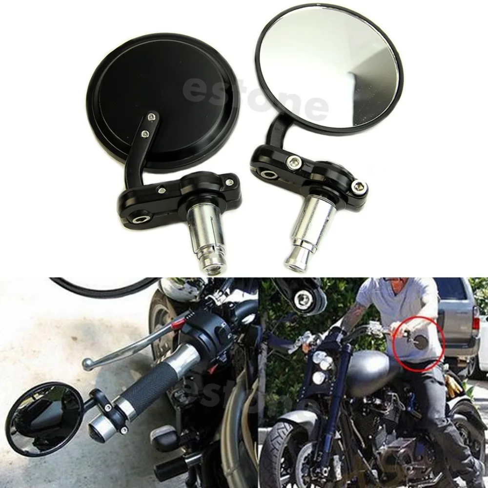 QILEJVS Black Motorcycle 3"Round 7/8"Handle Bar End Rearview Mirrors
