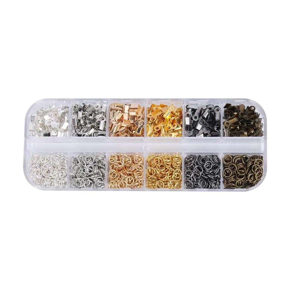 

1080pcs Iron Fold Over Cord End Open Single Jump Rings PP Box Accessories Combination DIY Jewelry Findings Making Wholesale