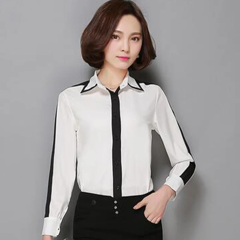 Camisas femininas Plus Size Women Work wear Blouses 2017 Chiffon Patchwork Long Sleeve Shirt and Blouse Lady Office Shirts C52 |