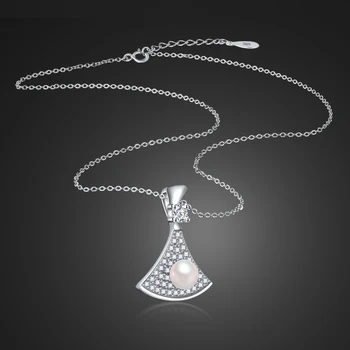 

Elegant and charming pearl pendant necklace for women. 100% Solid 925 sterling silver zircon necklace. Wedding jewelry gift