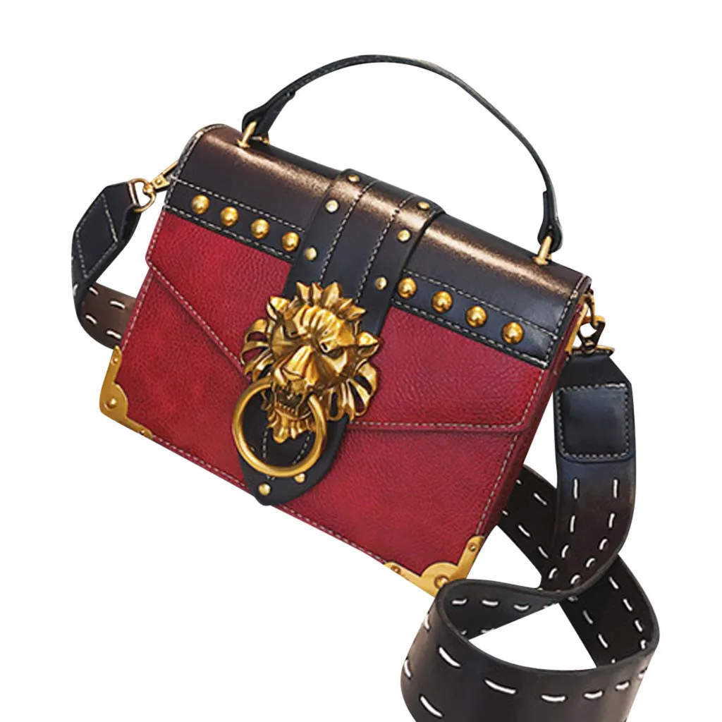

Women's Shoulder Bags Fashion Metal Lion Head Crossbody Bags For Women New Ladies Summer Rivet Handbags 2019 #Zer