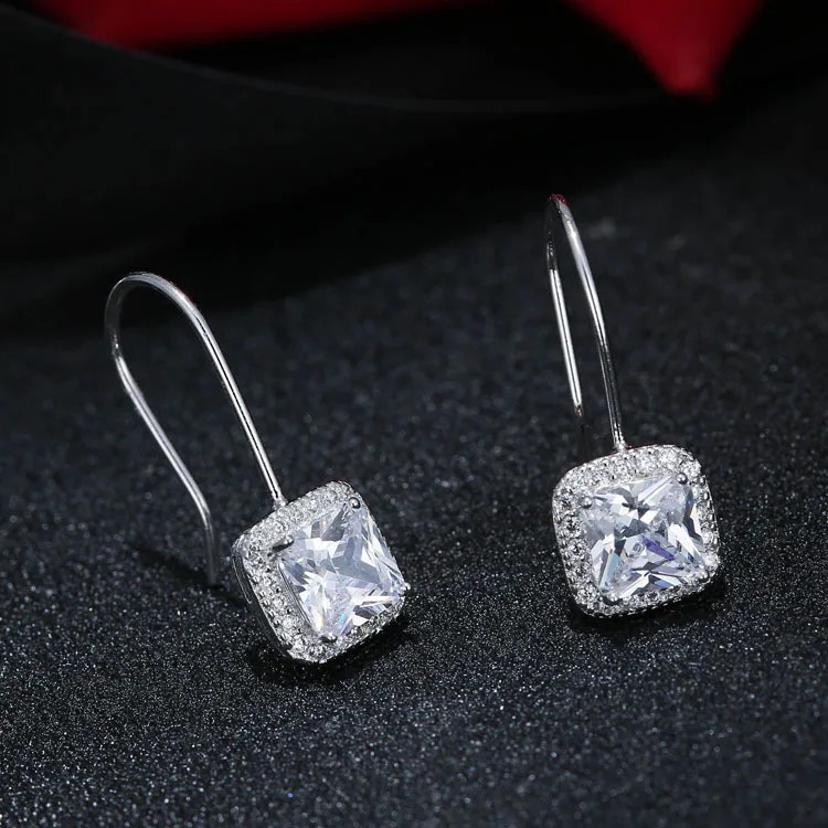 

Elegant Shine Square Cubic Zirconia 925 Sterling Silver Female Drop Earrings Wholesale Jewelry For Women Anti Allergy Gift Girls