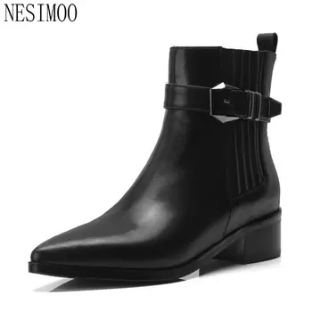 

NESIMOO 2019 Women Ankle Boots Square Heel Pointed Toe Fashion Women Shoes Winter Boots Women Motorcycle Boots Size 34-40