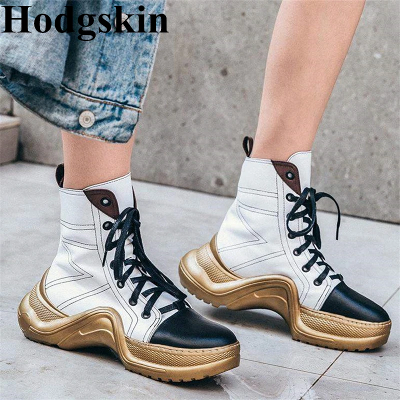 

2019 Fashion Runway Show Lace Up High Tops Sneaker Women Platform Flat Thick Sole Travel Shoes Woman Ankle Boots Botas Mujer
