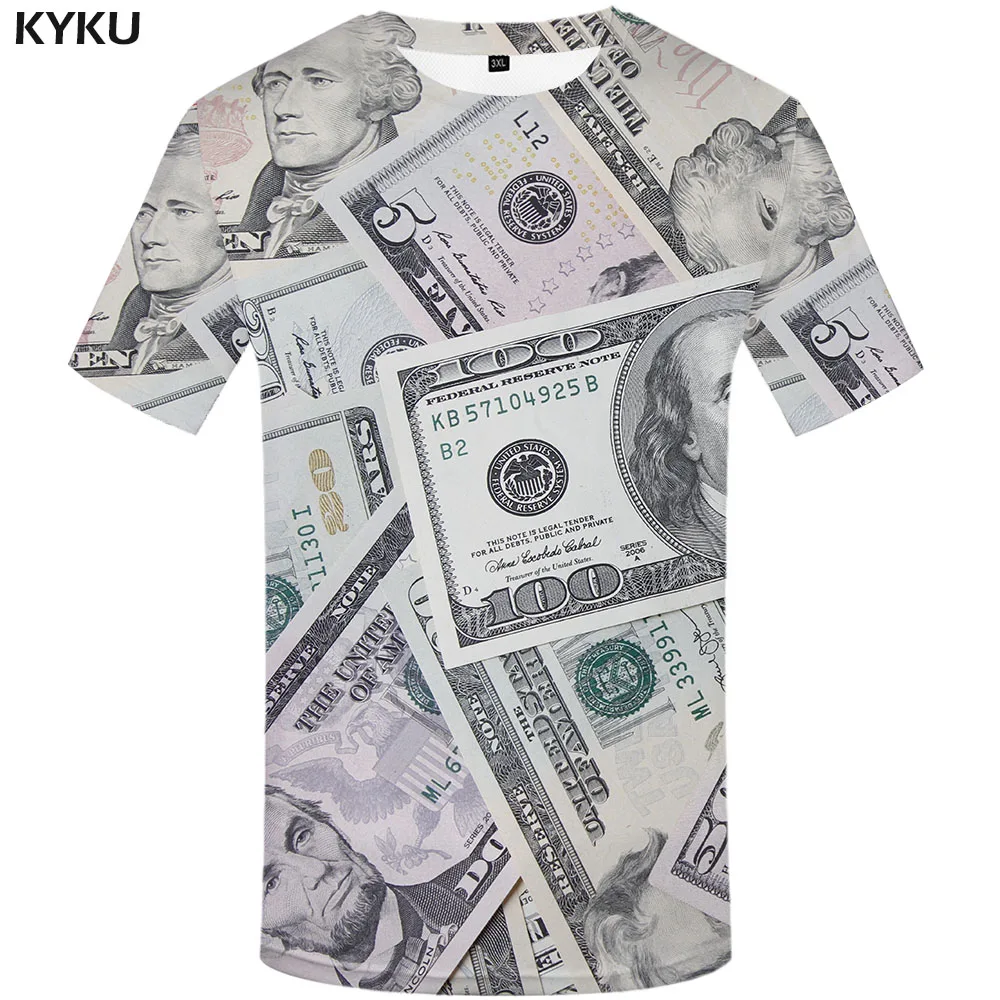 KYKU Dollar футболка для мужчин Harajuku рубашка с принтом Футболка изображением денег