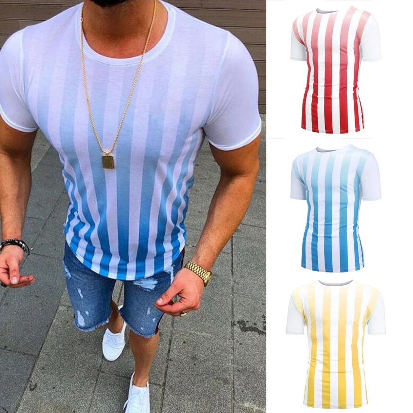 Men's Stripe T-shirt New Style Short-sleeved Male Top Tee Shirt Hip-hop Round-neck Tshirt Men Spring and Summer Clothing Men
