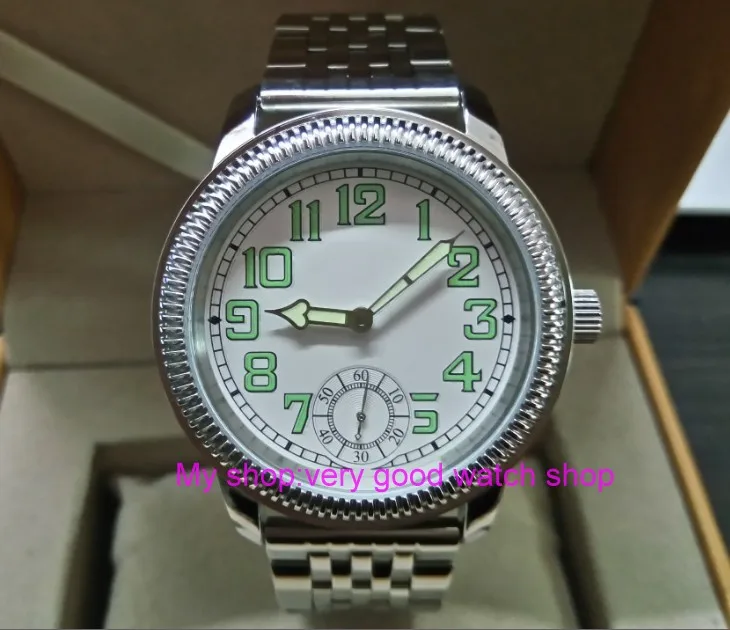 

44mm PARNIS Asian ST3621/6498 Mechanical Hand Wind movement Mechanical watches Luminous white dial men's watches sdgd022A