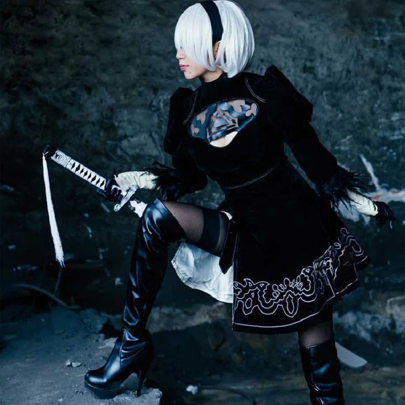 PROD 32911297082 Velvet NieR Automata YoRHa No.2 Type B Cosplay
Costumes 2B Uniforms Dress + Headband + Eye Patch + Gloves + Stockings
