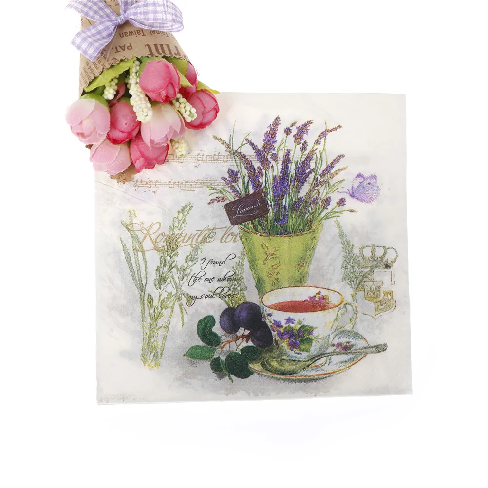 

Lunch paper napkins printed paper napkin for decoupage, red flower and grape napkins