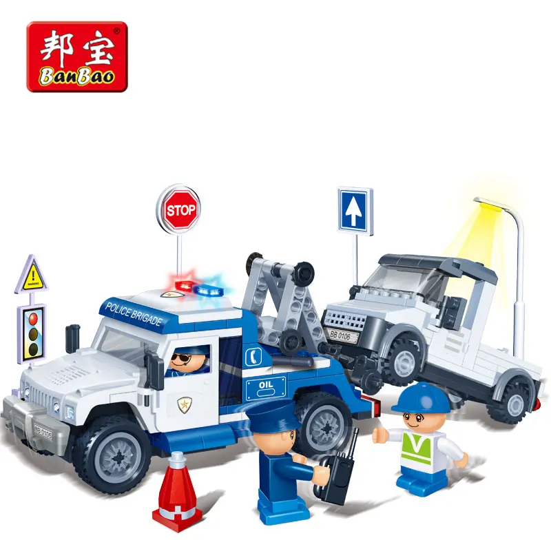 

BanBao Police Trailer PullBack Car Educational Building Blocks Bricks Model Toy 8345 For Children Kids Compatible With Legoe