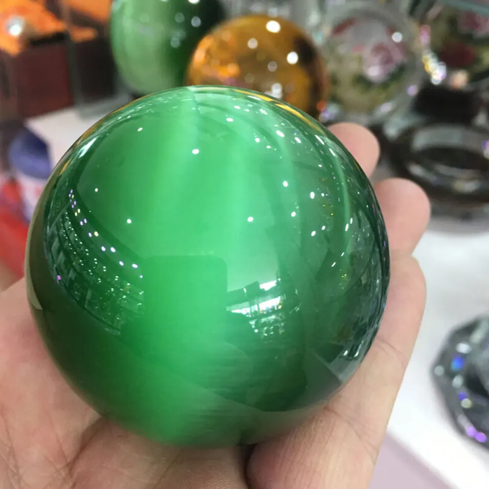 50 мм натуральный кварцевый Зеленый Кристалл кошачий глаз лечение шара Сфера домашние украшения для комнаты орнамент хрустальный шар подарок на день рождения на праздник