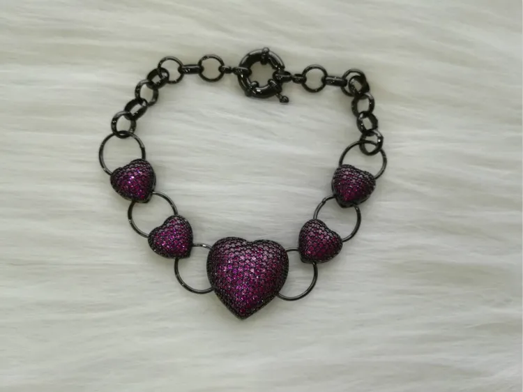EYIKA, браслет с драгоценным камнем и сердечком, браслет с кубическим цирконием ААА, женский браслет, горячая Распродажа, ювелирные изделия - Окраска металла: red CZ in black