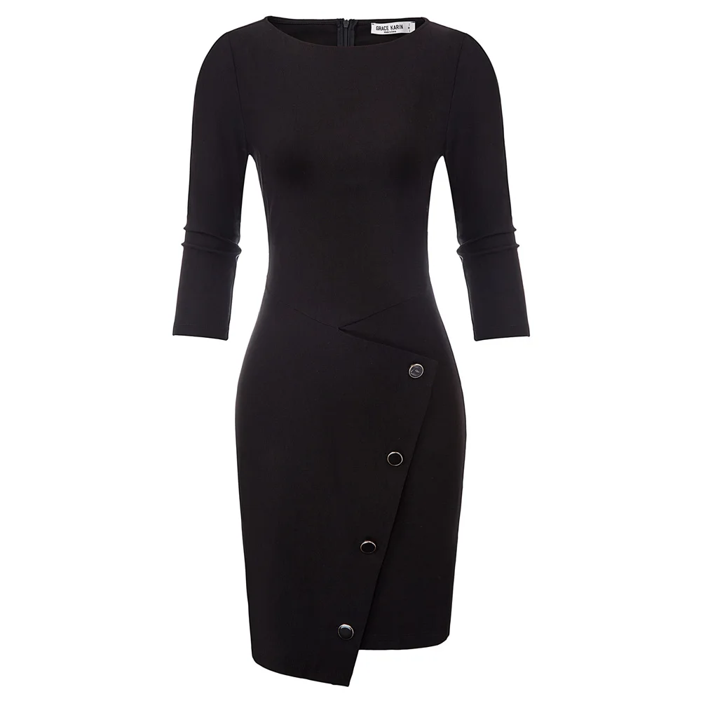 

GK Retro Vintage dress 3/4 Sleeve Scoop Neck Hips-Wrapped Bodycon business party evening office lady slim sheath Pencil Dress