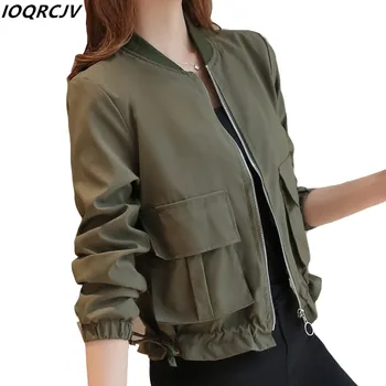 

New Women's short jacket spring autumn Long Sleeve Solid Loose Zipper Jacket Thin Female Biker Outwear Tops All-match Coat 2019