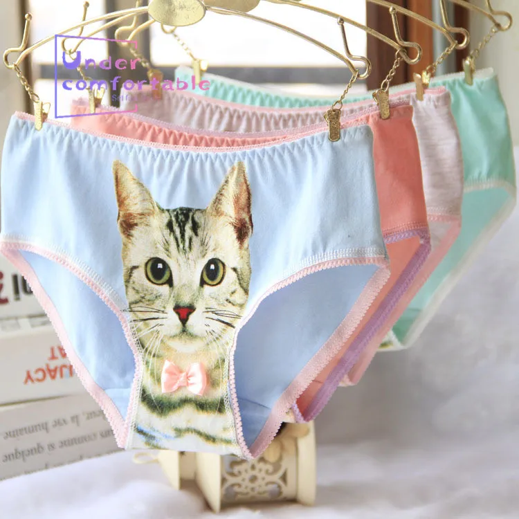 

New Cute 3D Cat Printed Girls Underwear Freshness Cool Material Cotton Sexy Comfortable Panties Mid-Rise Girl's Briefs C088