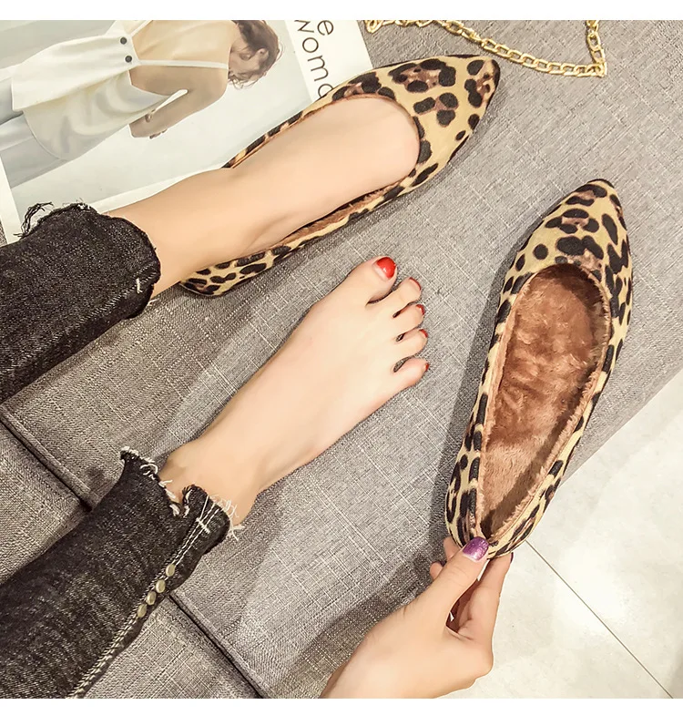 Gersri/пикантная женская обувь на плоской подошве с леопардовым принтом; модные Универсальные лоферы с острым носком; большие размеры 33-43