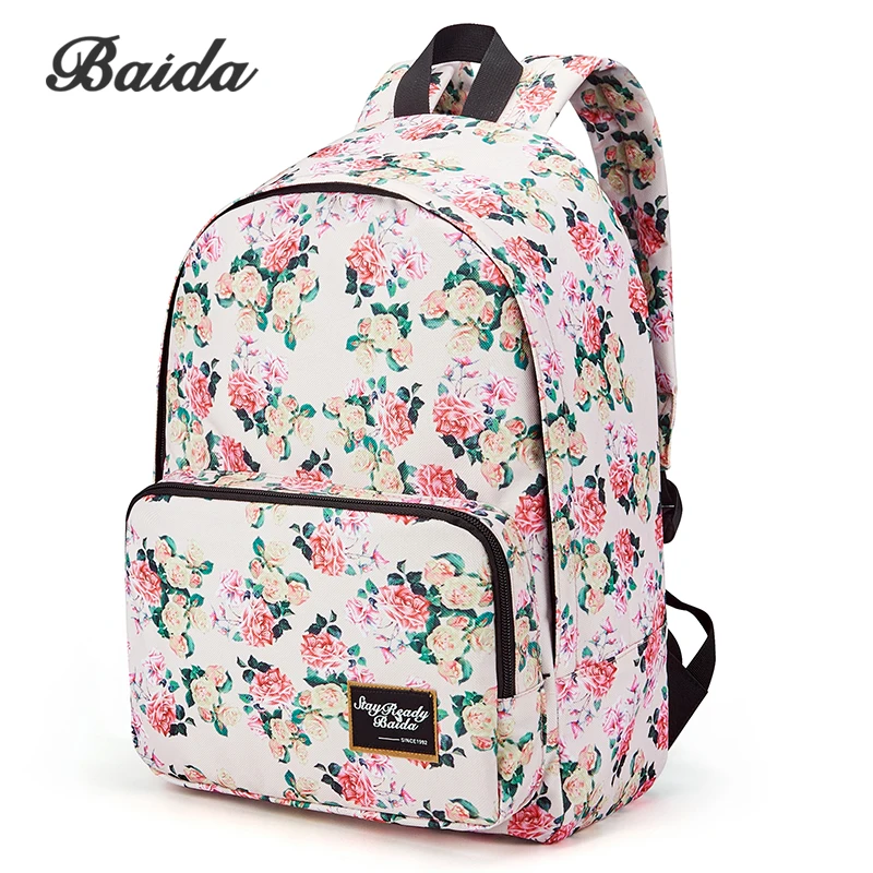 BAIDA Brand Fashion Floral Print font b Backpack b font School Book Bags Yellow and Pink