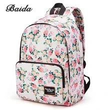 BAIDA Marca Moda Floral Print Mochila School Book Bolsas de Color Amarillo y Rosa Flor de Rose Girls High School Mochilas para Adolescente