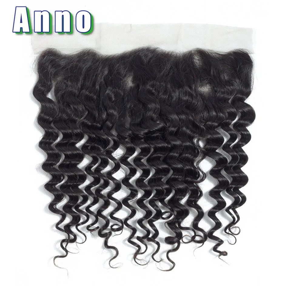 Annowig Deep Wave Lace Frontal Peruvian Human Hair 13*4 Lace Closure Middle/Free/Three Part Non Remy Hair Natural Color No Smell