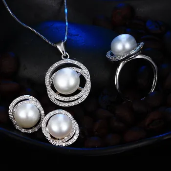 

HENGSHENG Luxury Jewelry Set Natural Pearl Jewelry Bridal Wedding Jewelry Set 5 Color Necklace Earrings and Ring