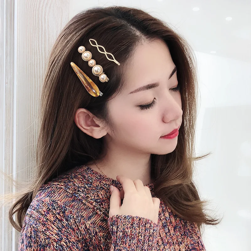 AOMU, Корейская, шикарная, имитирующая жемчужная Шпилька, неровная, металлическая, Золотая, серебряная, с бантом, Акриловые зажимы для волос для женщин, девушек, аксессуары для волос