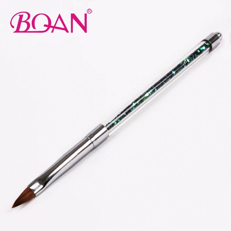 

Retail 1 Pc 2# Cat Tongue Nail Brush with Green Glitter inside of Acrylic Handle for 3D Nail Tip Brush Free Shipping